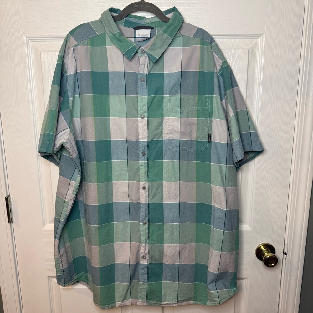 Columbia Men's Green Plaid Casual Button Down Shirt Mens Size 3XL GUC